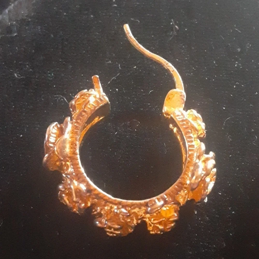 Elegant Gold Tone Hoop Earrings with Rose Design